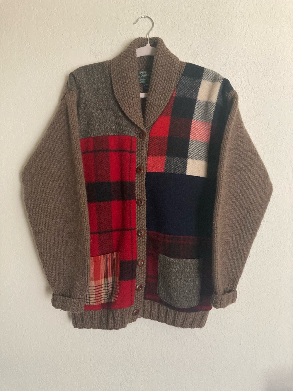 Vintage Ralph Lauren Patchwork Wool Cardigan M
